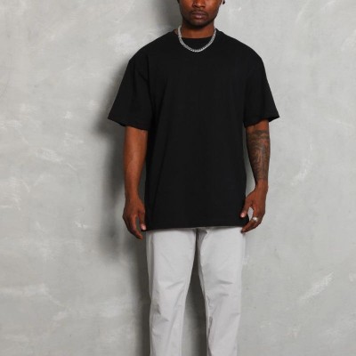 Erkek Düz Yazlık Kısa Kol Tişört Bisiklet Yaka Oversize T-Shirt - Siyah