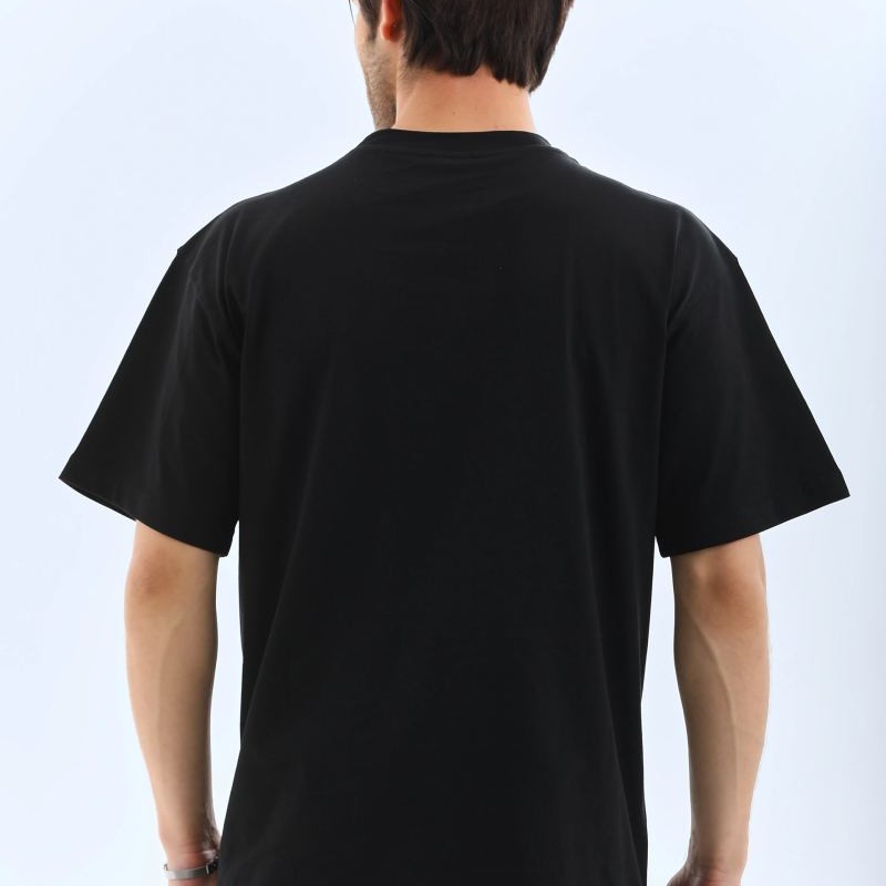 Erkek Düz Yazlık Kısa Kol Tişört Bisiklet Yaka Oversize T-Shirt - Siyah
