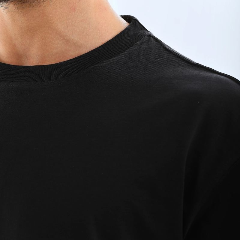 Erkek Düz Yazlık Kısa Kol Tişört Bisiklet Yaka Oversize T-Shirt - Siyah