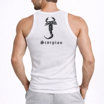 Erkek Fitilli Atlet Sıfır Yaka Slim Fit Arka Baskılı Spor Atlet - Beyaz