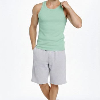 Erkek Fitilli Atlet Sıfır Yaka Slim Fit Arka Baskılı Spor Atlet - Mint Yeşili