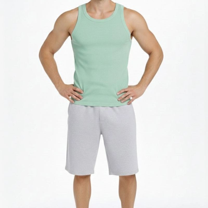 Erkek Fitilli Atlet Sıfır Yaka Slim Fit Arka Baskılı Spor Atlet - Mint Yeşili