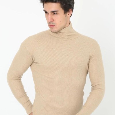 Erkek Fitilli Kaşkorse Kumaş Boğazlı Full Likralı Slimfit Body - Bej