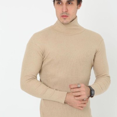 Erkek Fitilli Kaşkorse Kumaş Boğazlı Full Likralı Slimfit Body - Bej
