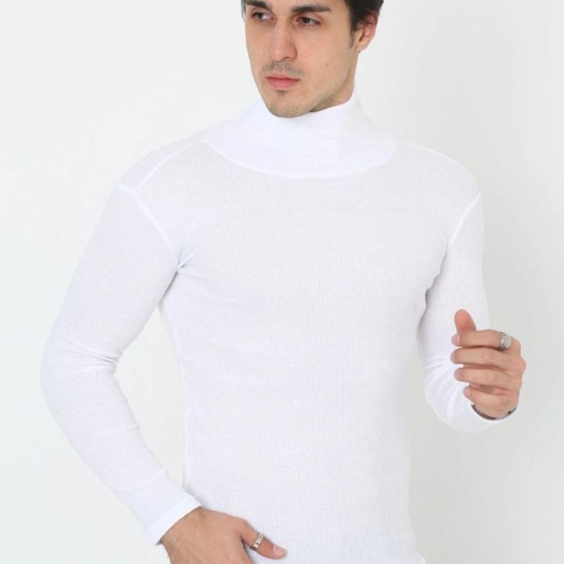 Erkek Fitilli Kaşkorse Kumaş Boğazlı Full Likralı Slimfit Body - Beyaz