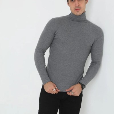 Erkek Fitilli Kaşkorse Kumaş Boğazlı Full Likralı Slimfit Body - Füme