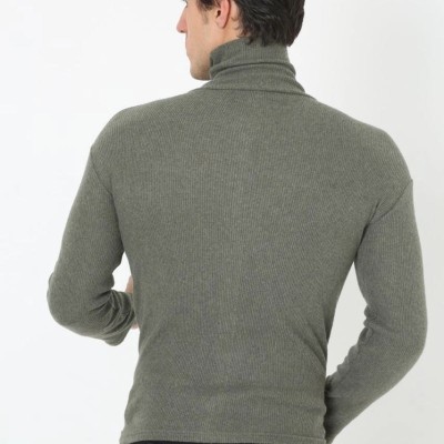 Erkek Fitilli Kaşkorse Kumaş Boğazlı Full Likralı Slimfit Body - Haki
