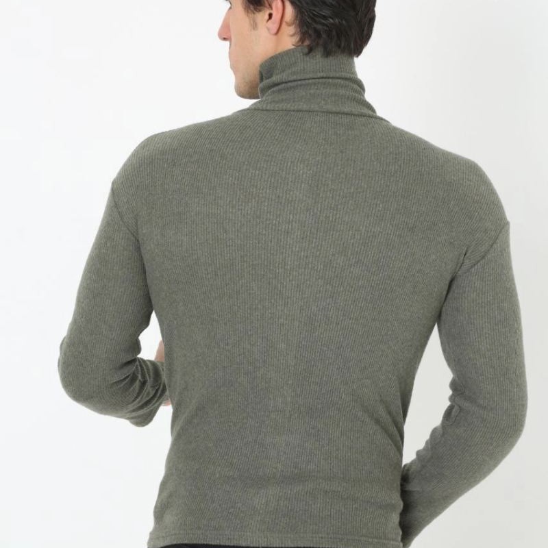 Erkek Fitilli Kaşkorse Kumaş Boğazlı Full Likralı Slimfit Body - Haki