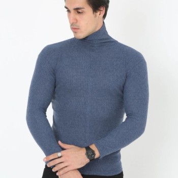Erkek Fitilli Kaşkorse Kumaş Boğazlı Full Likralı Slimfit Body - İndigo