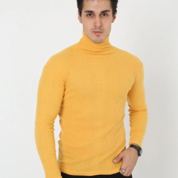 Erkek Fitilli Kaşkorse Kumaş Boğazlı Full Likralı Slimfit Body - Sarı