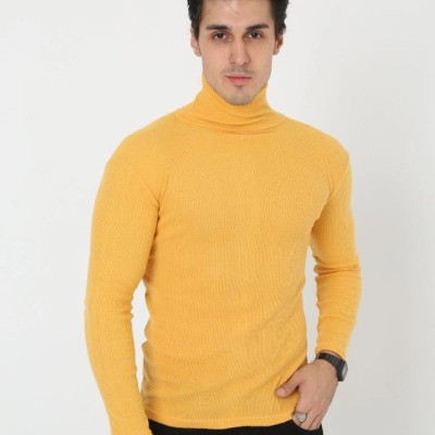 Erkek Fitilli Kaşkorse Kumaş Boğazlı Full Likralı Slimfit Body - Sarı