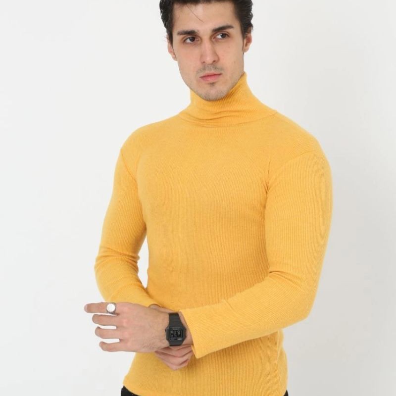 Erkek Fitilli Kaşkorse Kumaş Boğazlı Full Likralı Slimfit Body - Sarı