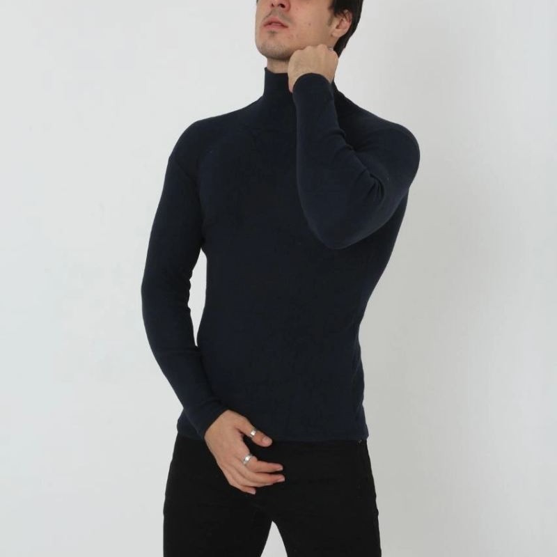 Erkek Fitilli Kaşkorse Kumaş Boğazlı Full Likralı Slimfit Body - Siyah