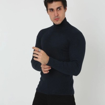 Erkek Fitilli Kaşkorse Kumaş Boğazlı Full Likralı Slimfit Body - Siyah