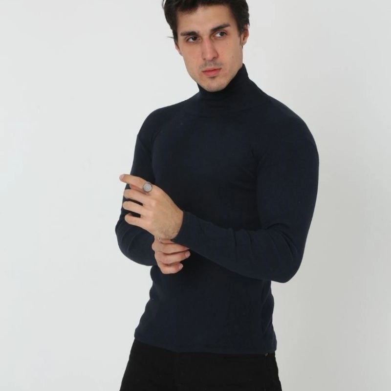 Erkek Fitilli Kaşkorse Kumaş Boğazlı Full Likralı Slimfit Body - Siyah