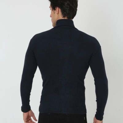 Erkek Fitilli Kaşkorse Kumaş Boğazlı Full Likralı Slimfit Body - Siyah