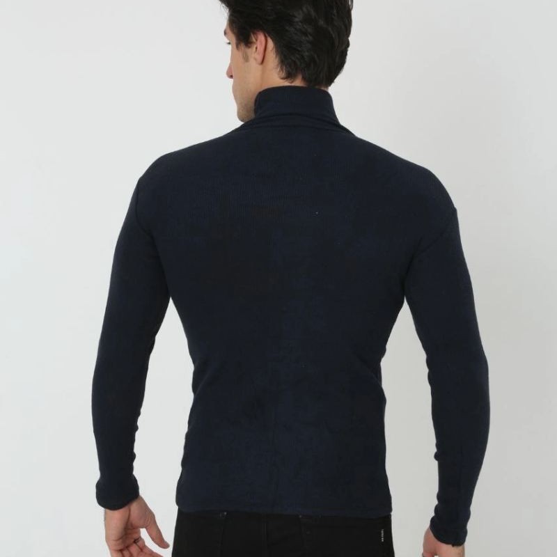 Erkek Fitilli Kaşkorse Kumaş Boğazlı Full Likralı Slimfit Body - Siyah