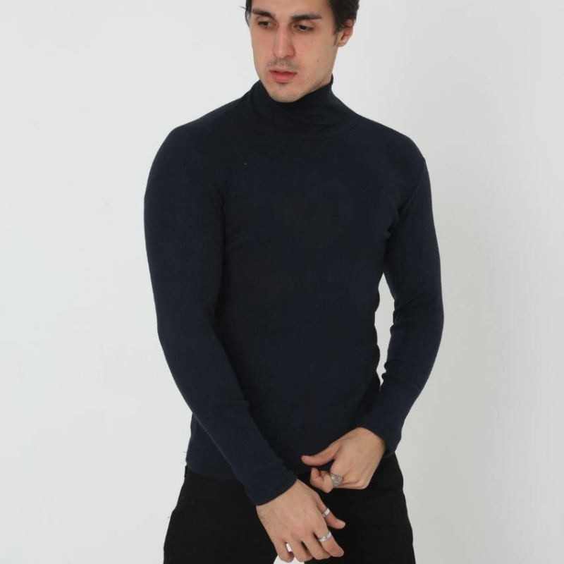 Erkek Fitilli Kaşkorse Kumaş Boğazlı Full Likralı Slimfit Body - Siyah