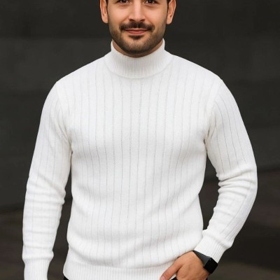 Erkek Fitilli Kazak Tam Boğazlı Balıkçı Yaka Triko 2'li Set Beyaz-Siyah