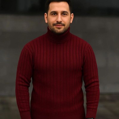 Erkek Fitilli Kazak Tam Boğazlı Balıkçı Yaka Triko 2'li Set Bordo-Siyah
