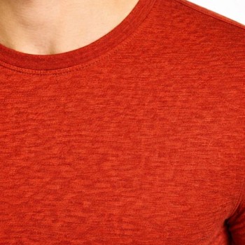 Erkek Flam Kumaş Melanj Dokulu Regular Fit Tişört Bisiklet Yaka Yazlık T-Shirt - Kiremit