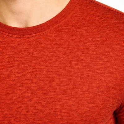 Erkek Flam Kumaş Melanj Dokulu Regular Fit Tişört Bisiklet Yaka Yazlık T-Shirt - Kiremit