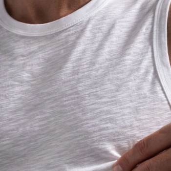 Erkek Flamlı Kumaş Kolsuz Atlet Günlük Fitness Spor T-Shirt - Beyaz