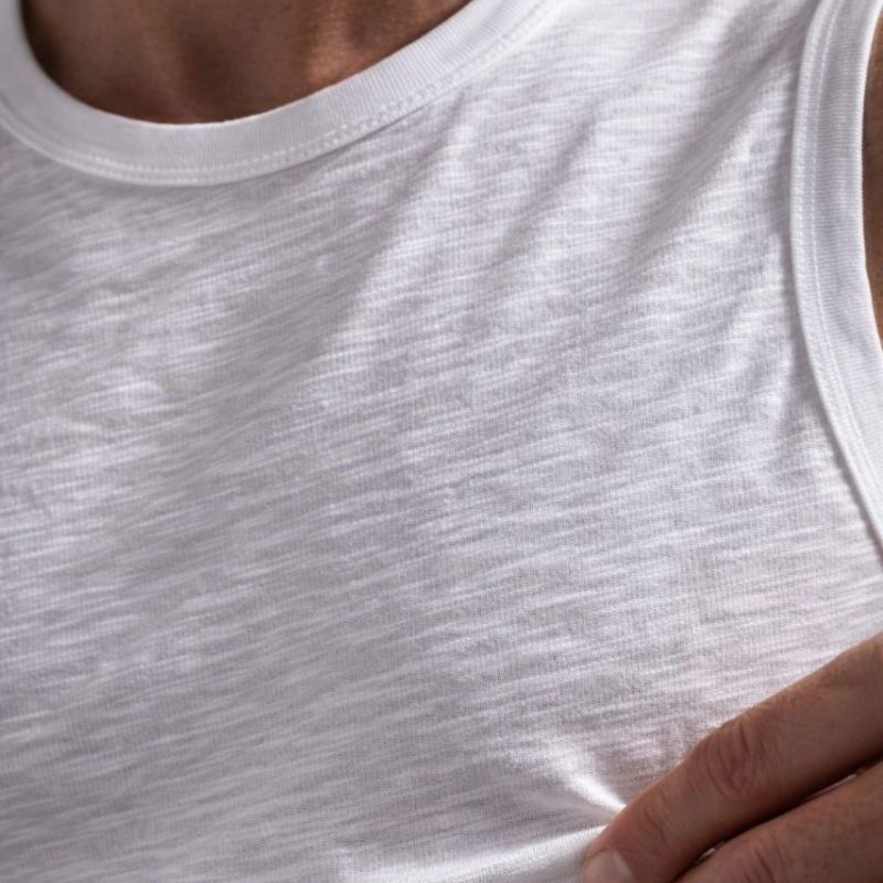 Erkek Flamlı Kumaş Kolsuz Atlet Günlük Fitness Spor T-Shirt - Beyaz