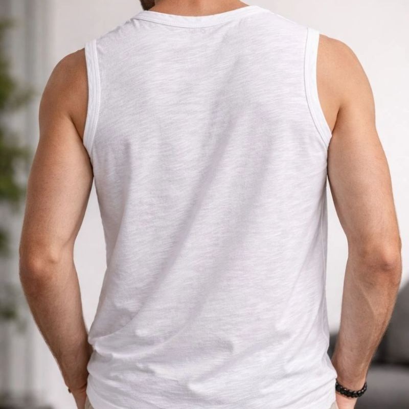 Erkek Flamlı Kumaş Kolsuz Atlet Günlük Fitness Spor T-Shirt - Beyaz