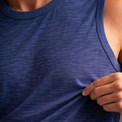 Erkek Flamlı Kumaş Kolsuz Atlet Günlük Fitness Spor T-Shirt - İndigo