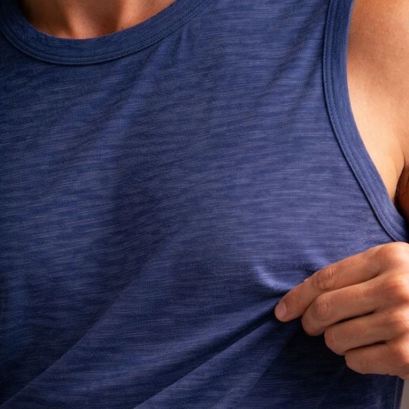 Erkek Flamlı Kumaş Kolsuz Atlet Günlük Fitness Spor T-Shirt - İndigo