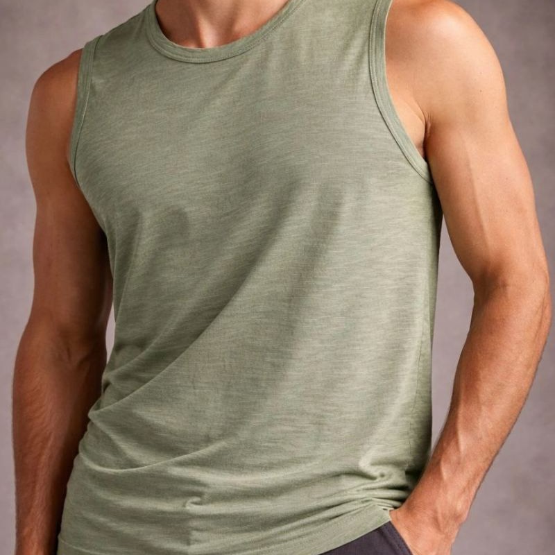 Erkek Flamlı Kumaş Kolsuz Atlet Günlük Fitness Spor T-Shirt - Mint Yeşili