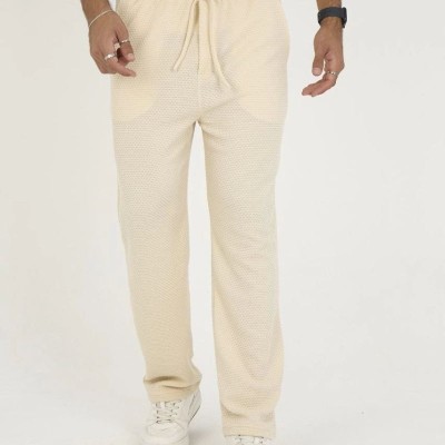 Erkek Jakar Kutu Desenli Baggy Eşofman Pantolon - Bej