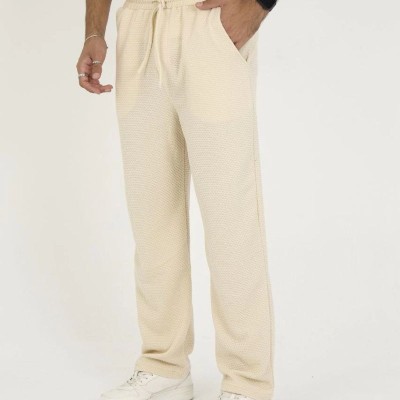 Erkek Jakar Kutu Desenli Baggy Eşofman Pantolon - Bej
