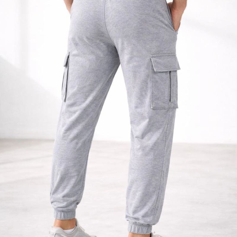 Erkek Jogger Eşofman Altı Kargo Cepli Lastikli Paça Spor Pantolon - Gri