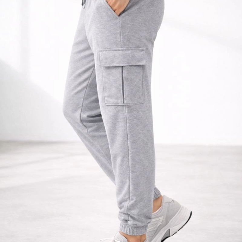 Erkek Jogger Eşofman Altı Kargo Cepli Lastikli Paça Spor Pantolon - Gri