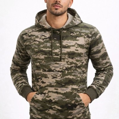 Erkek Kamuflaj Desenli 2 İplik 4 Mevsim Kapüşonlu Kanguru Cepli Hoodie Sweatshirt - Kamuflaj