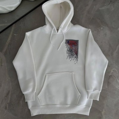 Erkek Kapüşonlu Kanguru Cepli Sweatshirt 3 İplik Pamuklu Baskılı Hoodie - Beyaz