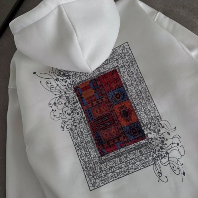 Erkek Kapüşonlu Kanguru Cepli Sweatshirt 3 İplik Pamuklu Baskılı Hoodie - Beyaz