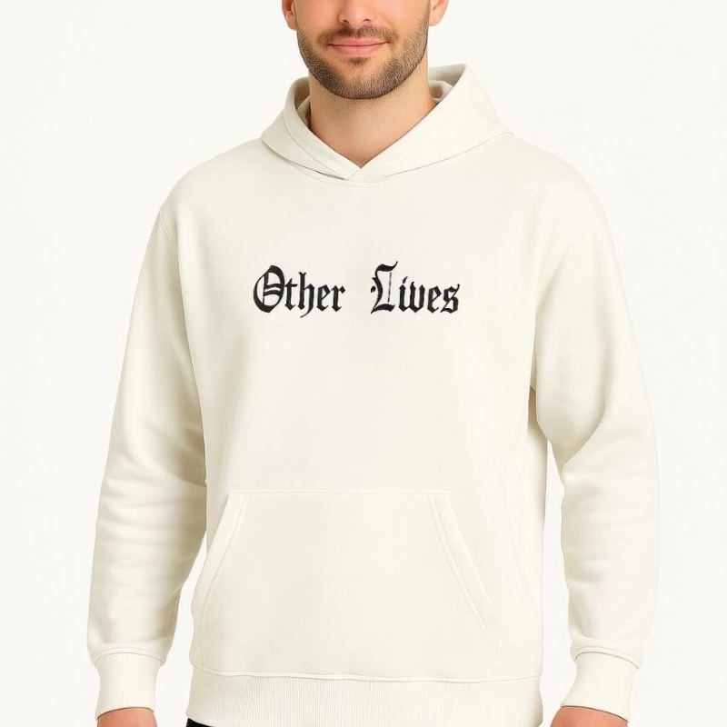 Erkek Kapüşonlu Kanguru Cepli Sweatshirt 3 İplik Pamuklu Baskılı Hoodie - Beyaz