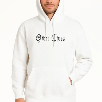 Erkek Kapüşonlu Kanguru Cepli Sweatshirt 3 İplik Pamuklu Baskılı Hoodie - Beyaz