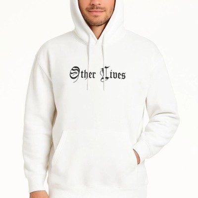 Erkek Kapüşonlu Kanguru Cepli Sweatshirt 3 İplik Pamuklu Baskılı Hoodie - Beyaz