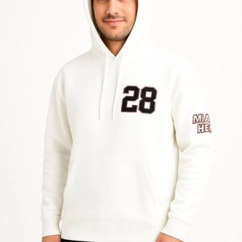Erkek Kapüşonlu Kanguru Cepli Sweatshirt 3 İplik Pamuklu Baskılı Hoodie - Beyaz