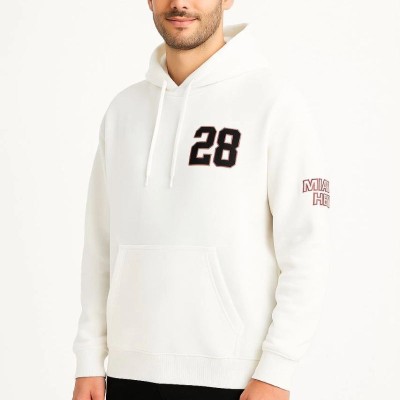 Erkek Kapüşonlu Kanguru Cepli Sweatshirt 3 İplik Pamuklu Baskılı Hoodie - Beyaz