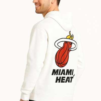 Erkek Kapüşonlu Kanguru Cepli Sweatshirt 3 İplik Pamuklu Baskılı Hoodie - Beyaz
