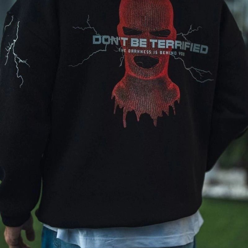 Erkek Kapüşonlu Kanguru Cepli Sweatshirt 3 İplik Pamuklu Baskılı Hoodie -  Siyah