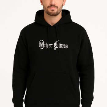 Erkek Kapüşonlu Kanguru Cepli Sweatshirt 3 İplik Pamuklu Baskılı Hoodie - Siyah