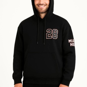 Erkek Kapüşonlu Kanguru Cepli Sweatshirt 3 İplik Pamuklu Baskılı Hoodie - Siyah