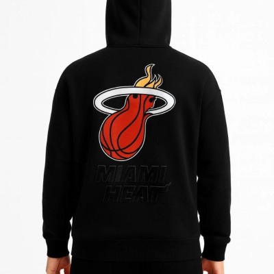 Erkek Kapüşonlu Kanguru Cepli Sweatshirt 3 İplik Pamuklu Baskılı Hoodie - Siyah