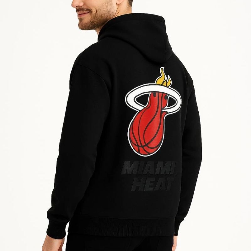 Erkek Kapüşonlu Kanguru Cepli Sweatshirt 3 İplik Pamuklu Baskılı Hoodie - Siyah